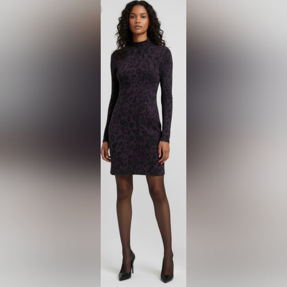 GUESS Mock Neck Leopard Print Longsleeve Sexy Open Back Dress Size M